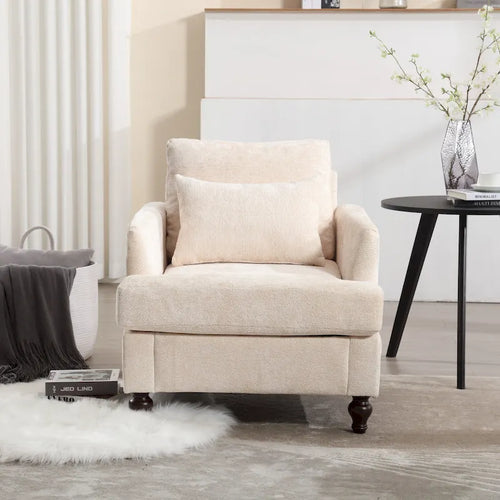 Fauteuil d'appoint en chenille beige avec structure en bois massif