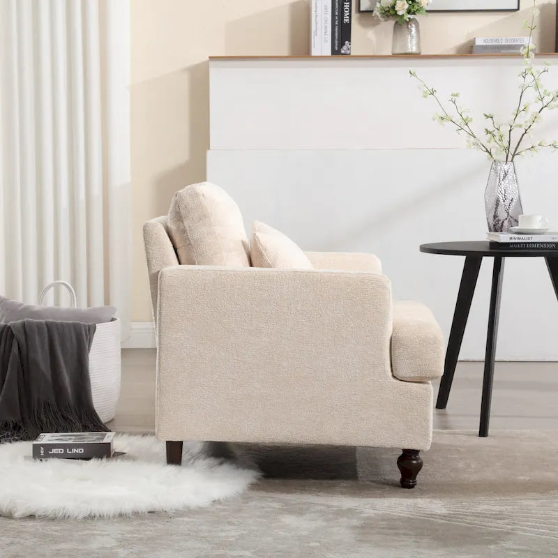 Fauteuil d'appoint en chenille beige avec structure en bois massif