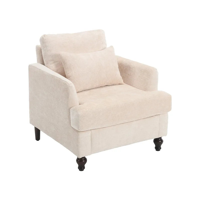 Fauteuil d'appoint en chenille beige avec structure en bois massif