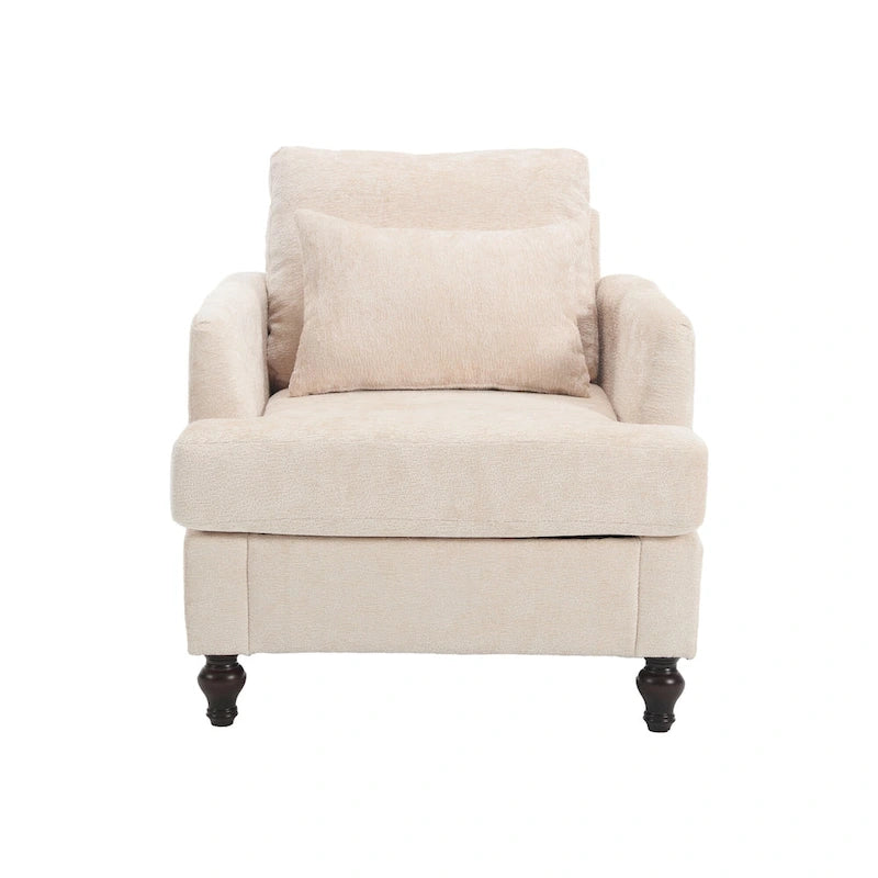 Fauteuil d'appoint en chenille beige avec structure en bois massif