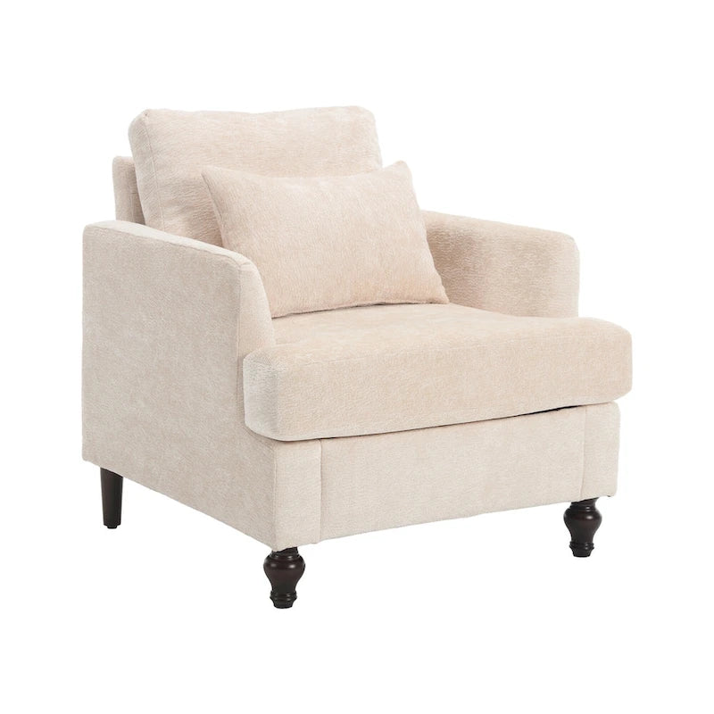 Fauteuil d'appoint en chenille beige avec structure en bois massif