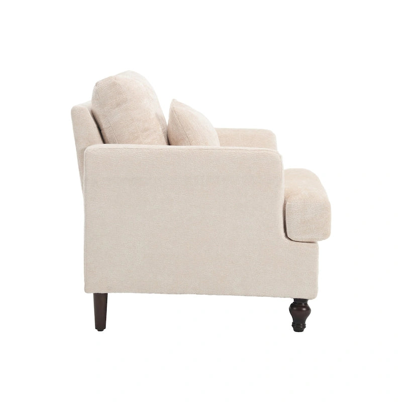 Fauteuil d'appoint en chenille beige avec structure en bois massif