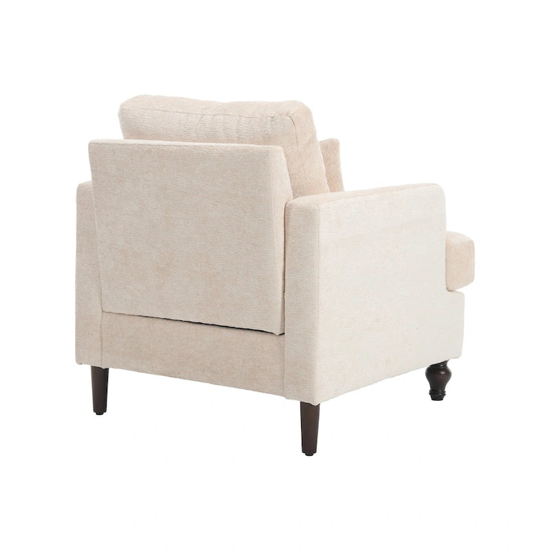 Fauteuil d'appoint en chenille beige avec structure en bois massif