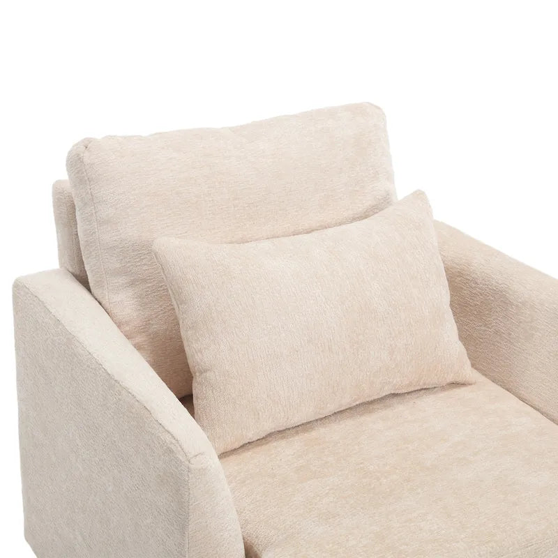 Fauteuil d'appoint en chenille beige avec structure en bois massif