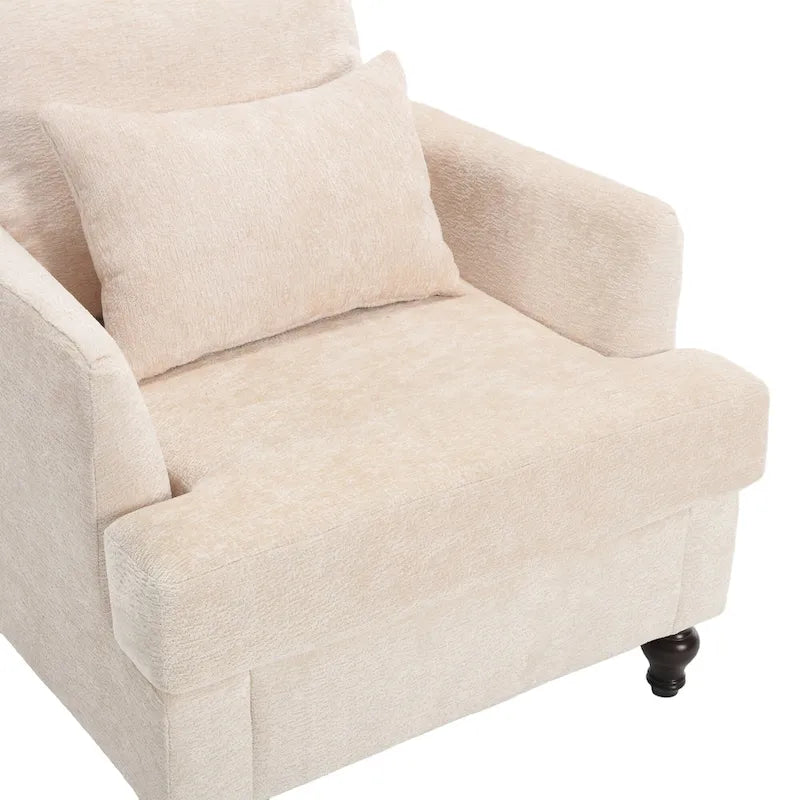 Fauteuil d'appoint en chenille beige avec structure en bois massif