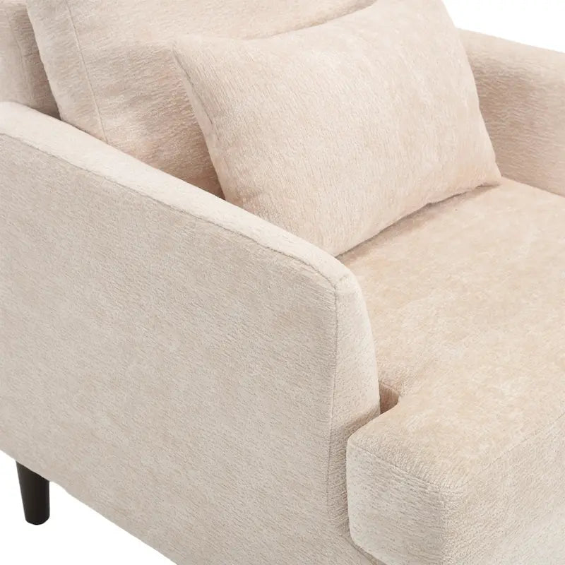 Fauteuil d'appoint en chenille beige avec structure en bois massif