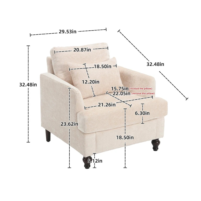 Fauteuil d'appoint en chenille beige avec structure en bois massif