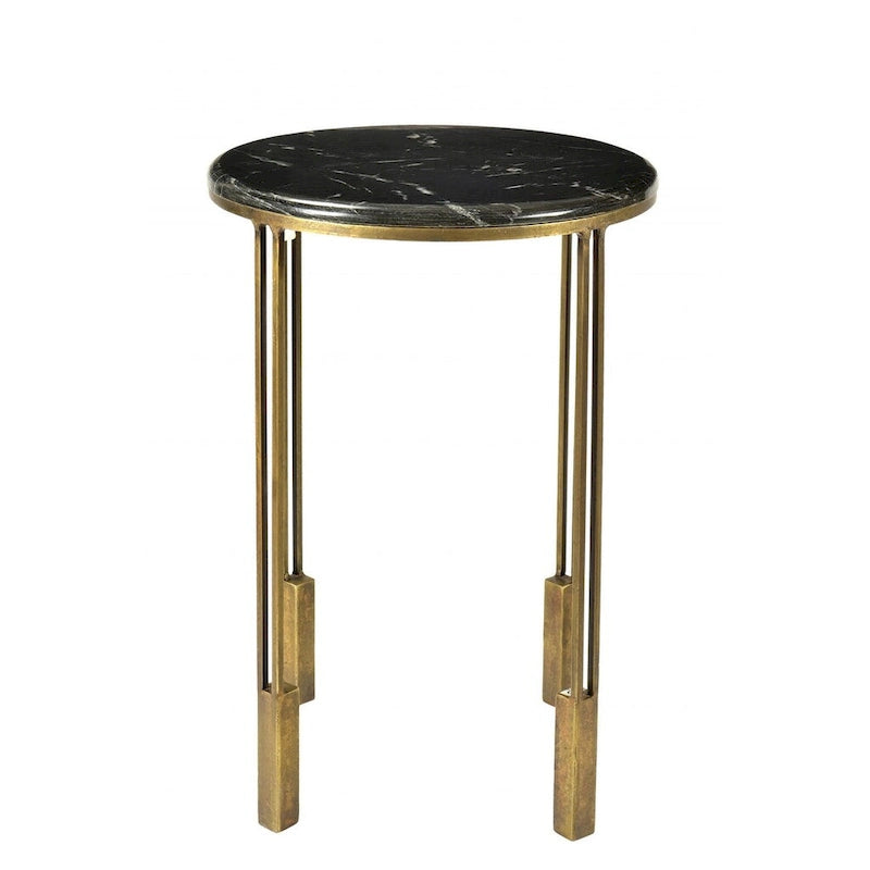 Table d'appoint ronde en marbre noir avec base en fer doré