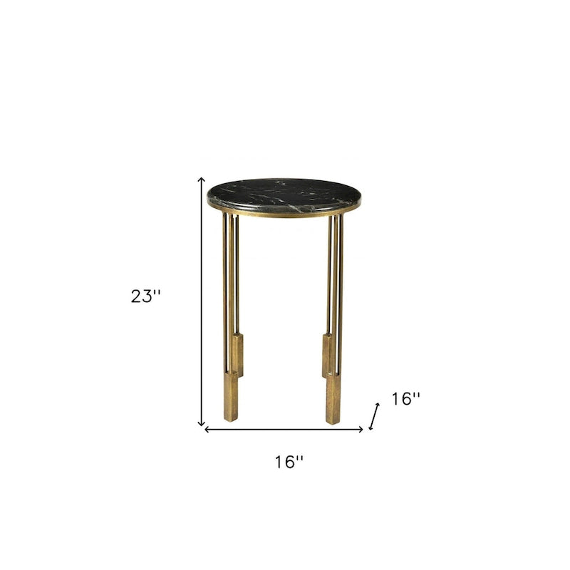 Table d'appoint ronde en marbre noir avec base en fer doré