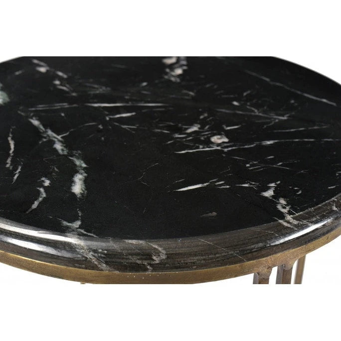 Table d'appoint ronde en marbre noir avec base en fer doré