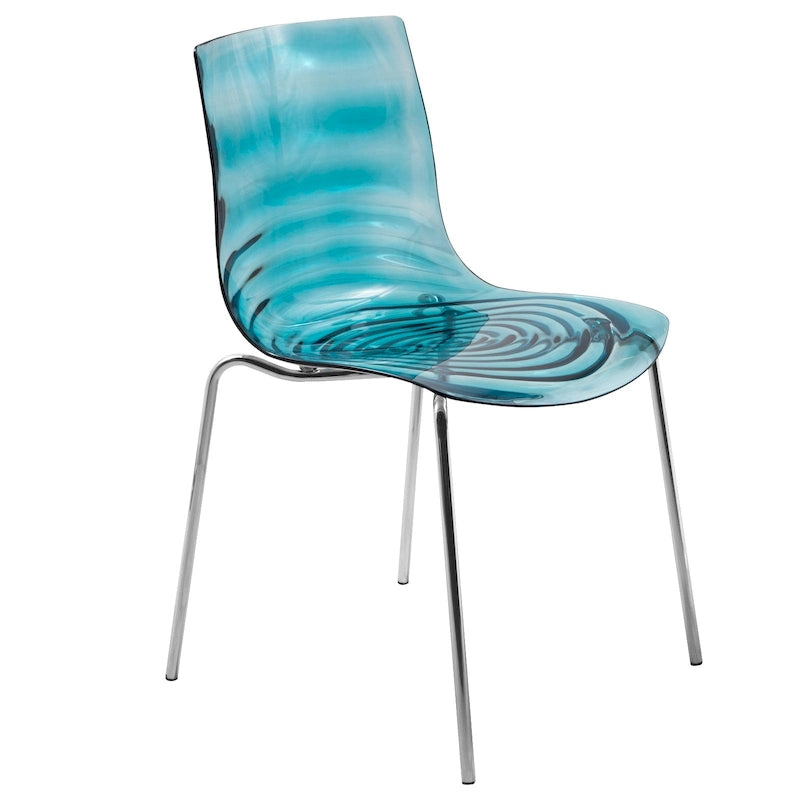 Chaise de salle à manger en acrylique avec pieds chromés Chaise d'appoint moderne Design vague d'eau