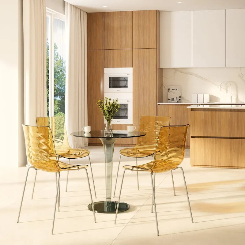 Chaise de salle à manger en acrylique avec pieds chromés Chaise d'appoint moderne Design vague d'eau