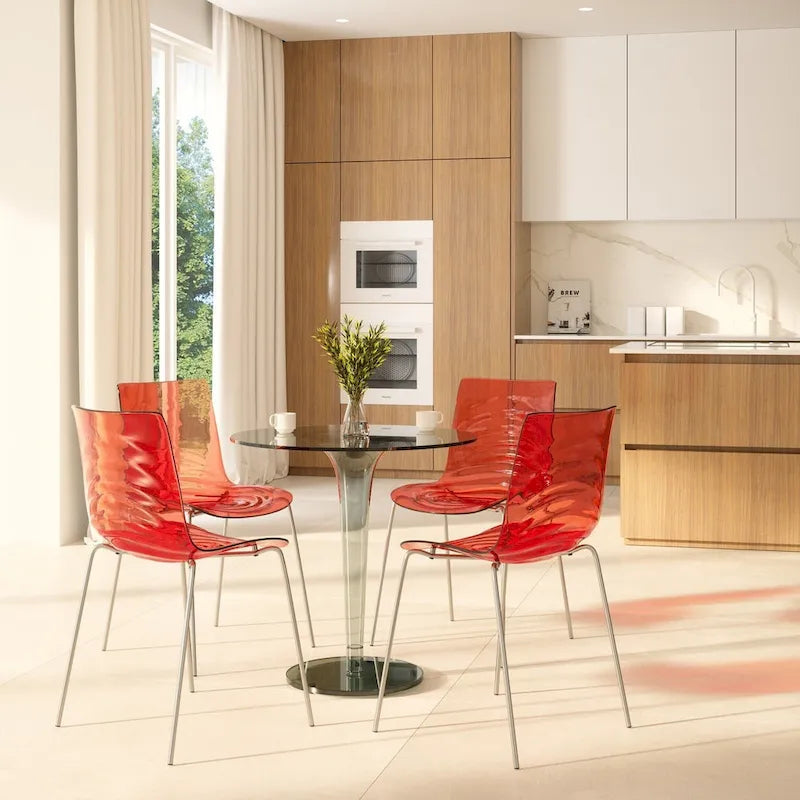 Chaise de salle à manger en acrylique avec pieds chromés Chaise d'appoint moderne Design vague d'eau