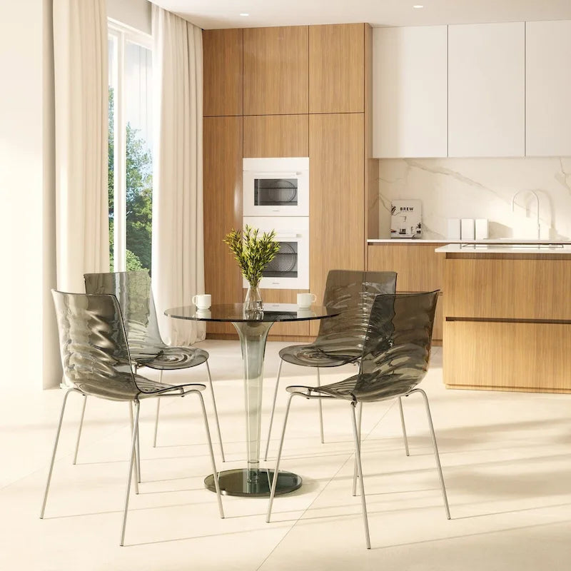 Chaise de salle à manger en acrylique avec pieds chromés Chaise d'appoint moderne Design vague d'eau
