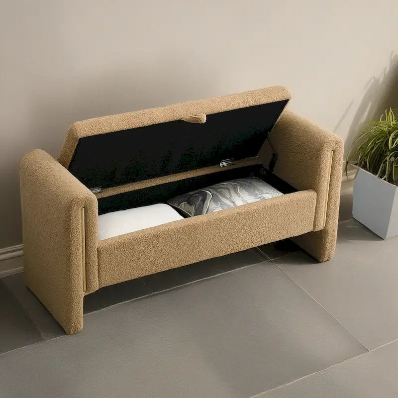 Banc de rangement de bout de lit avec accoudoirs en tissu Teddy moderne