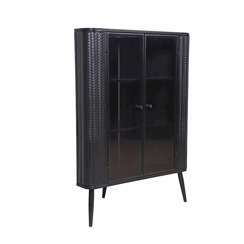 Meuble de rangement d'angle à 3 niveaux avec portes en verre trempé et cadre métallique