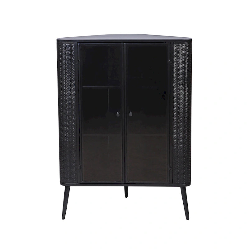 Meuble de rangement d'angle à 3 niveaux avec portes en verre trempé et cadre métallique