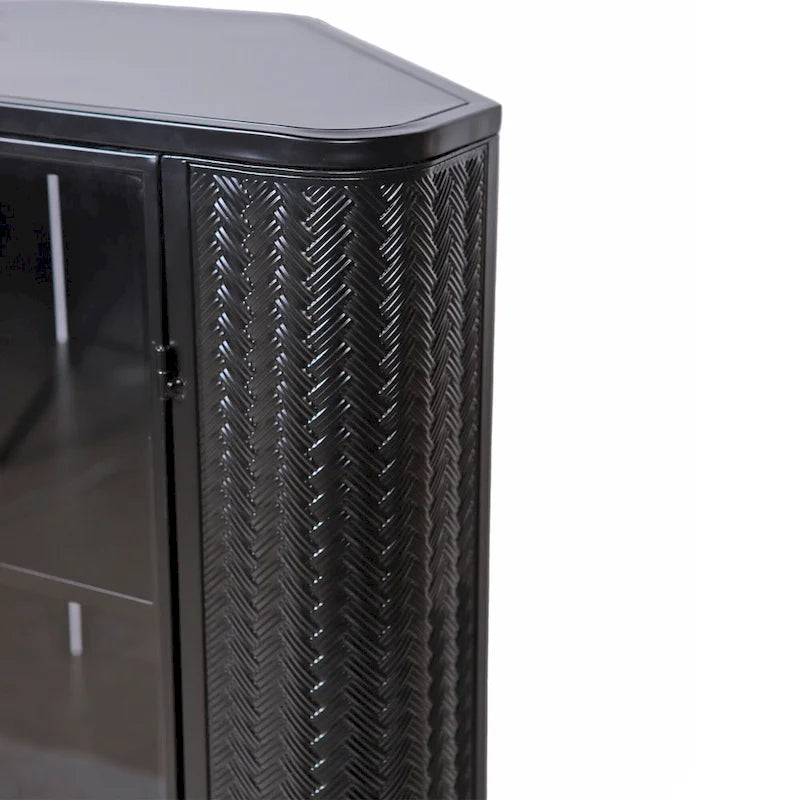 Meuble de rangement d'angle à 3 niveaux avec portes en verre trempé et cadre métallique