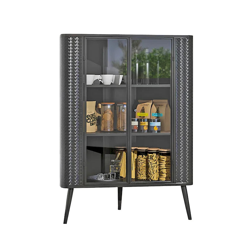 Meuble de rangement d'angle à 3 niveaux avec portes en verre trempé et cadre métallique
