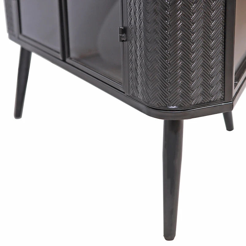 Meuble de rangement d'angle à 3 niveaux avec portes en verre trempé et cadre métallique