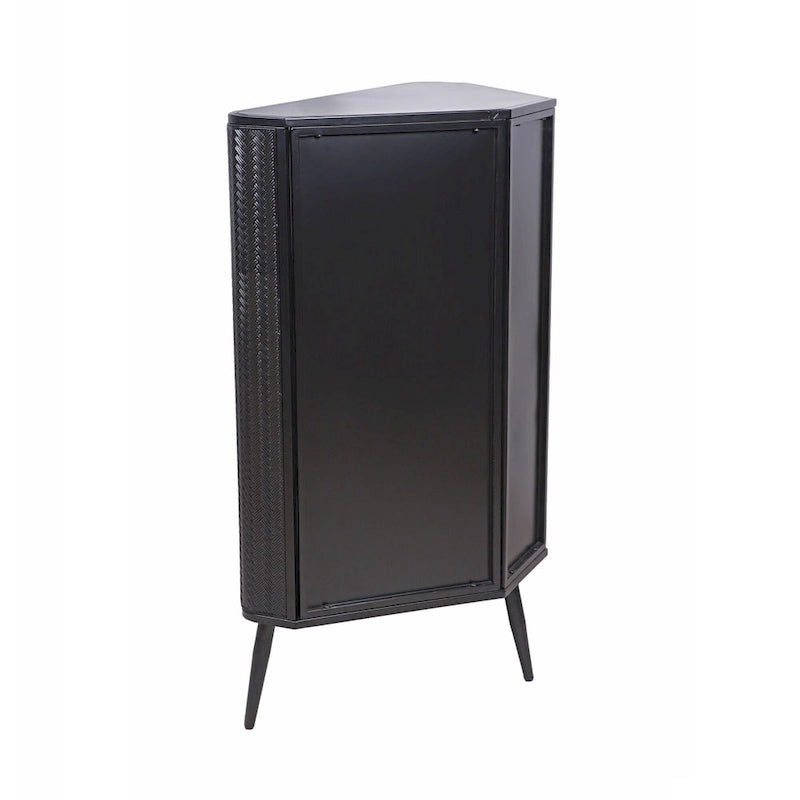 Meuble de rangement d'angle à 3 niveaux avec portes en verre trempé et cadre métallique