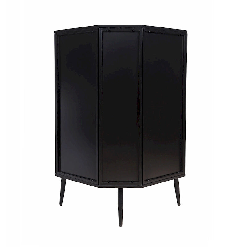 Meuble de rangement d'angle à 3 niveaux avec portes en verre trempé et cadre métallique