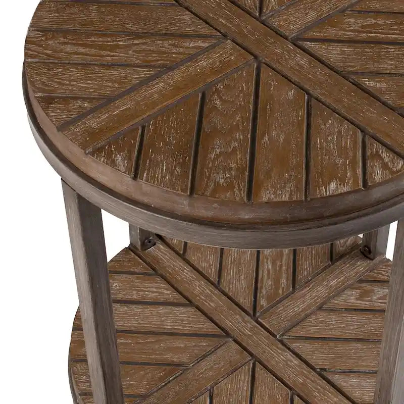 Table d'appoint ronde en bois brun de style industriel avec étagère