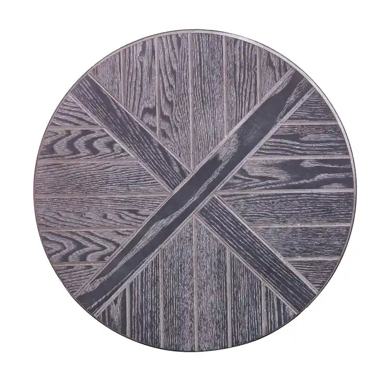Table d'appoint ronde en bois brun de style industriel avec étagère