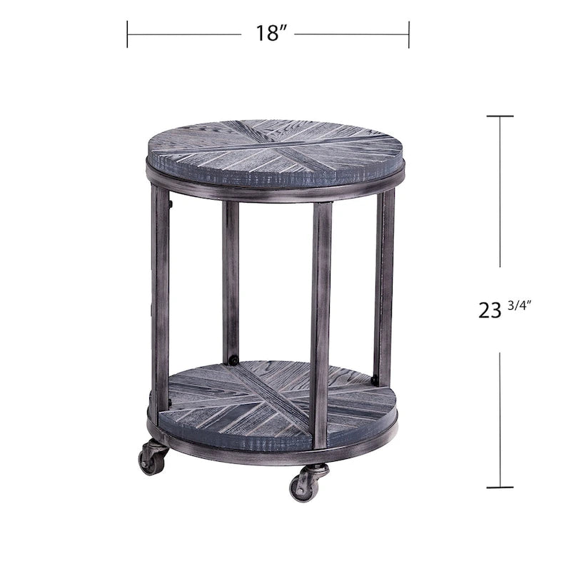 Table d'appoint ronde en bois brun de style industriel avec étagère