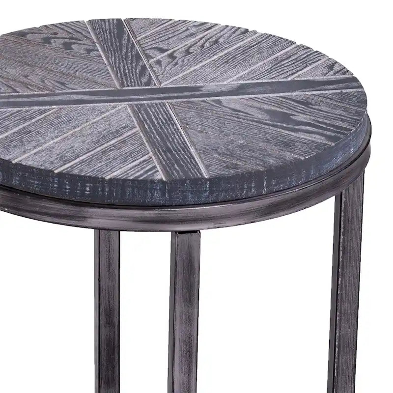 Table d'appoint ronde en bois brun de style industriel avec étagère