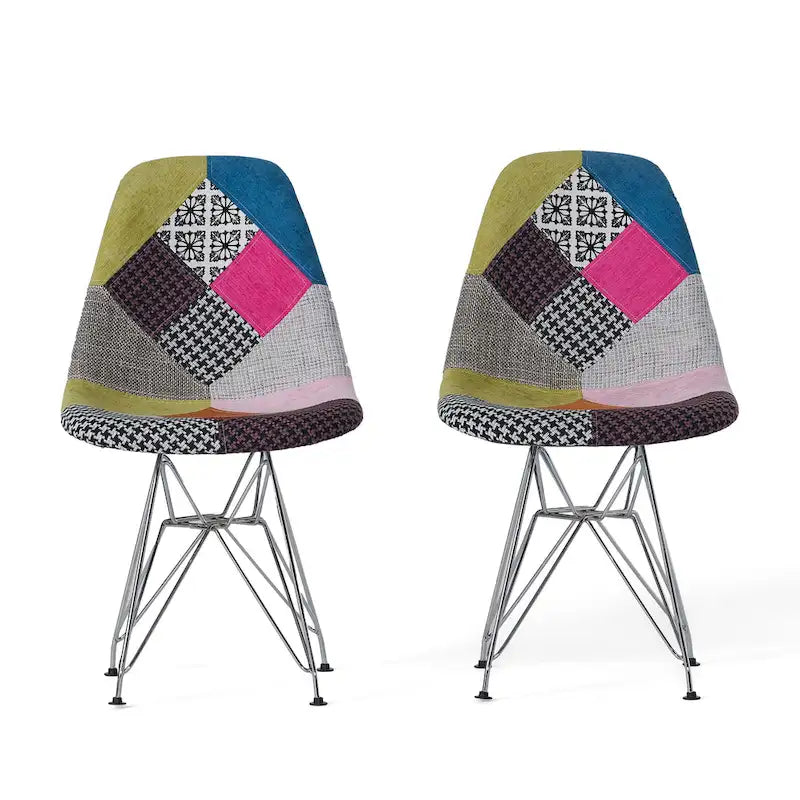 Chaise de salle à manger en tissu patchwork, base Eiffel bohème, structure en acier
