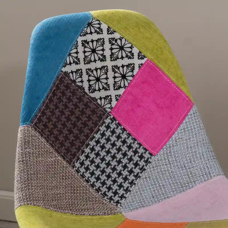 Chaise de salle à manger en tissu patchwork, base Eiffel bohème, structure en acier