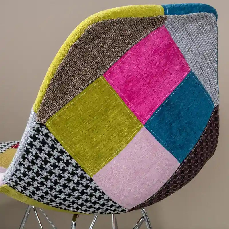 Chaise de salle à manger en tissu patchwork, base Eiffel bohème, structure en acier