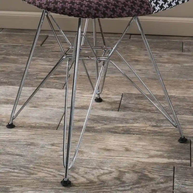 Chaise de salle à manger en tissu patchwork, base Eiffel bohème, structure en acier