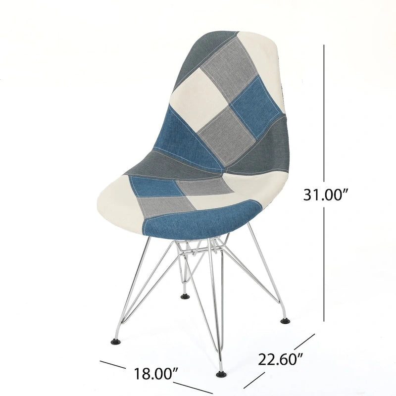 Chaise de salle à manger en tissu patchwork, base Eiffel bohème, structure en acier