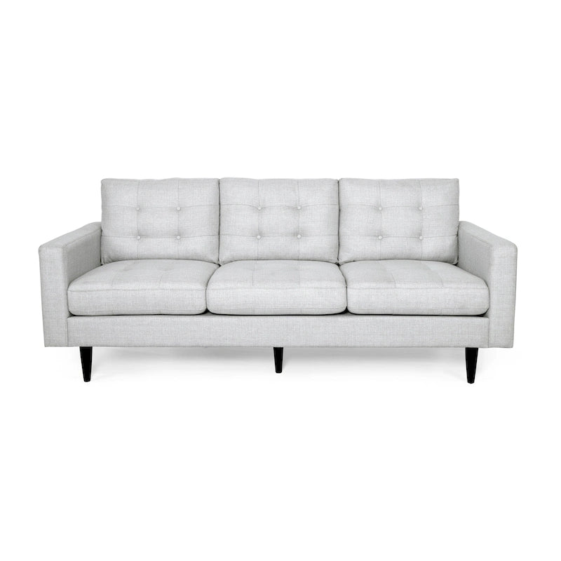 Canapé contemporain 3 places en tissu capitonné avec accoudoirs droits et boutonnage