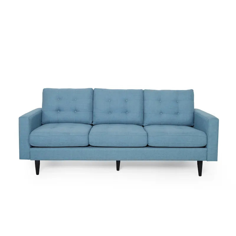 Canapé contemporain 3 places en tissu capitonné avec accoudoirs droits et boutonnage