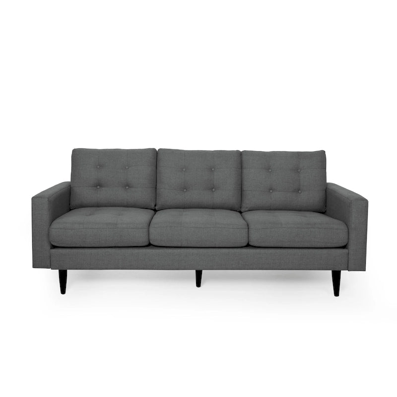 Canapé contemporain 3 places en tissu capitonné avec accoudoirs droits et boutonnage