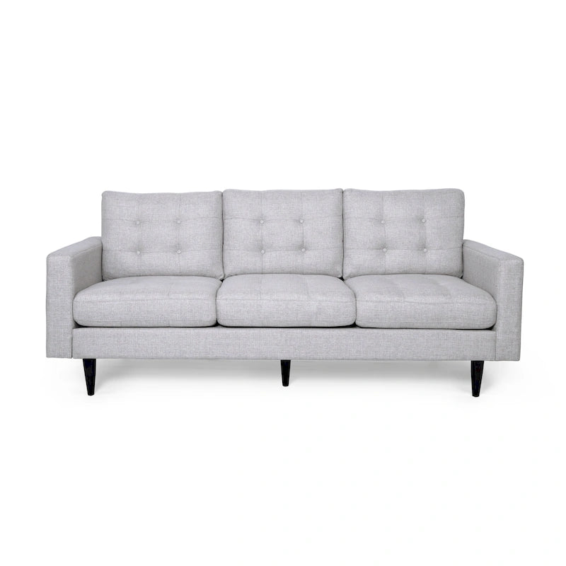 Canapé contemporain 3 places en tissu capitonné avec accoudoirs droits et boutonnage