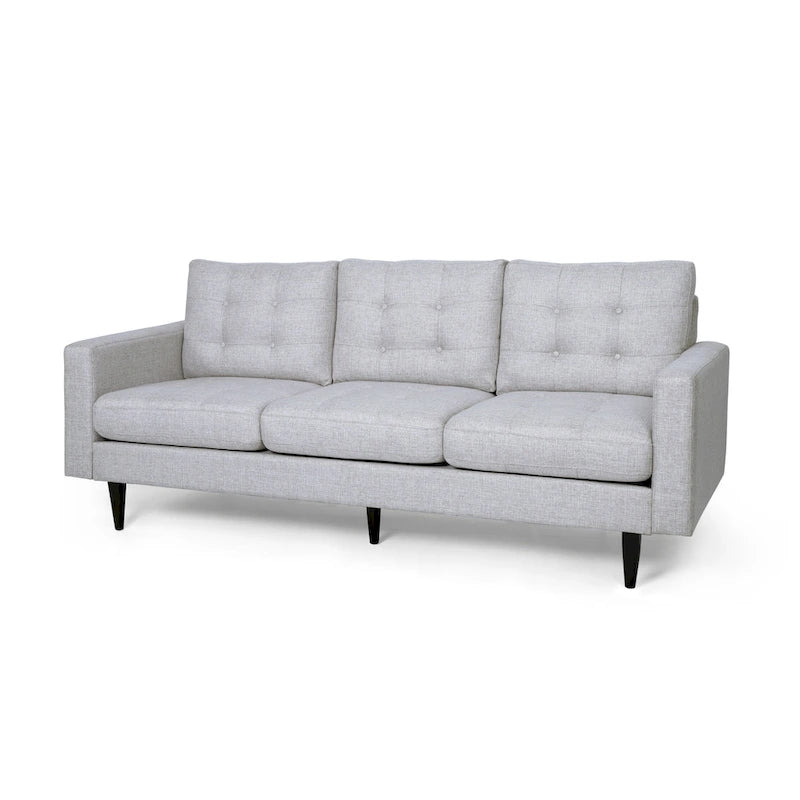 Canapé contemporain 3 places en tissu capitonné avec accoudoirs droits et boutonnage