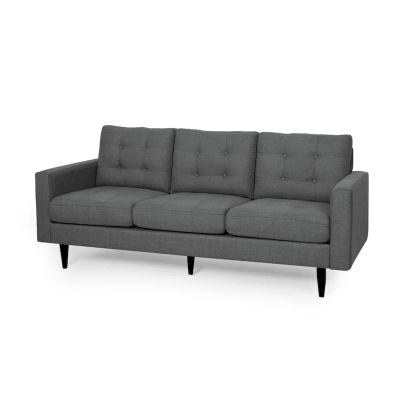 Canapé contemporain 3 places en tissu capitonné avec accoudoirs droits et boutonnage