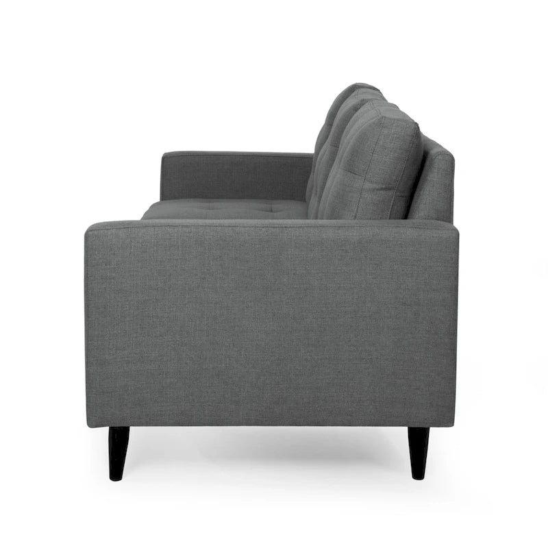 Canapé contemporain 3 places en tissu capitonné avec accoudoirs droits et boutonnage