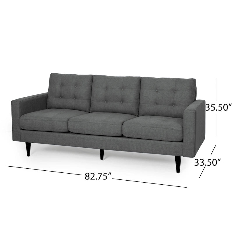 Canapé contemporain 3 places en tissu capitonné avec accoudoirs droits et boutonnage