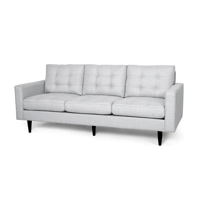 Canapé contemporain 3 places en tissu capitonné avec accoudoirs droits et boutonnage
