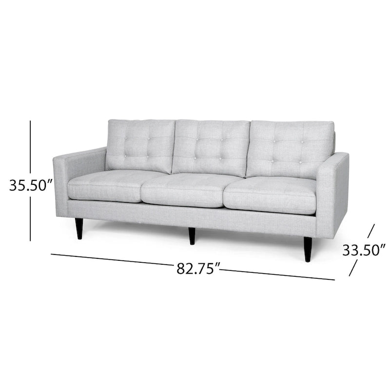Canapé contemporain 3 places en tissu capitonné avec accoudoirs droits et boutonnage