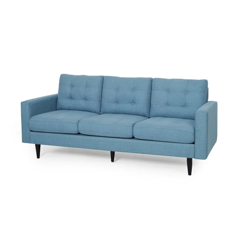 Canapé contemporain 3 places en tissu capitonné avec accoudoirs droits et boutonnage