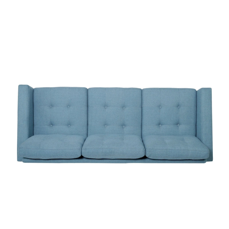 Canapé contemporain 3 places en tissu capitonné avec accoudoirs droits et boutonnage