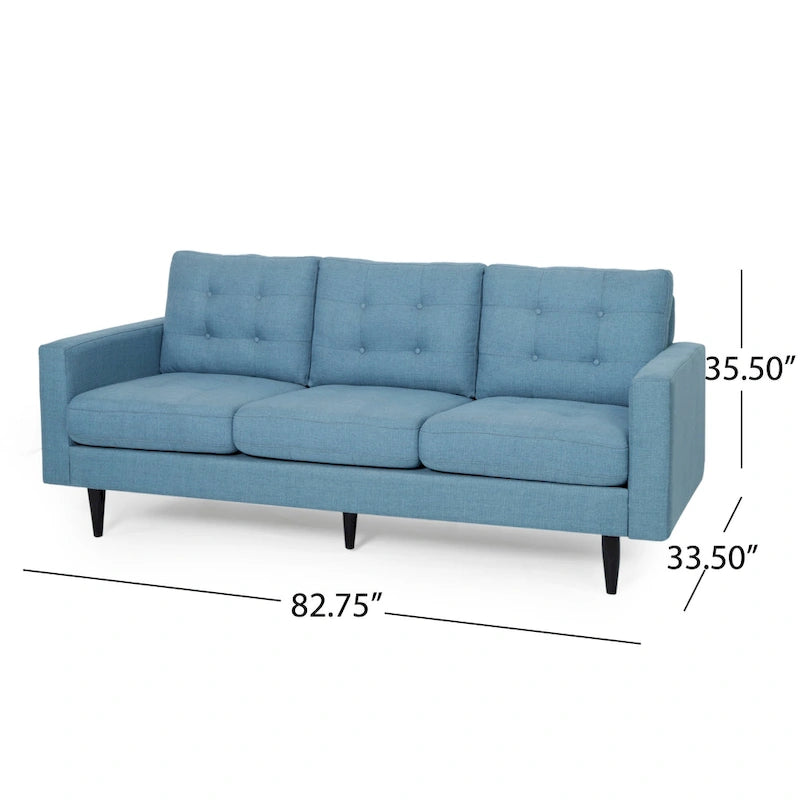 Canapé contemporain 3 places en tissu capitonné avec accoudoirs droits et boutonnage