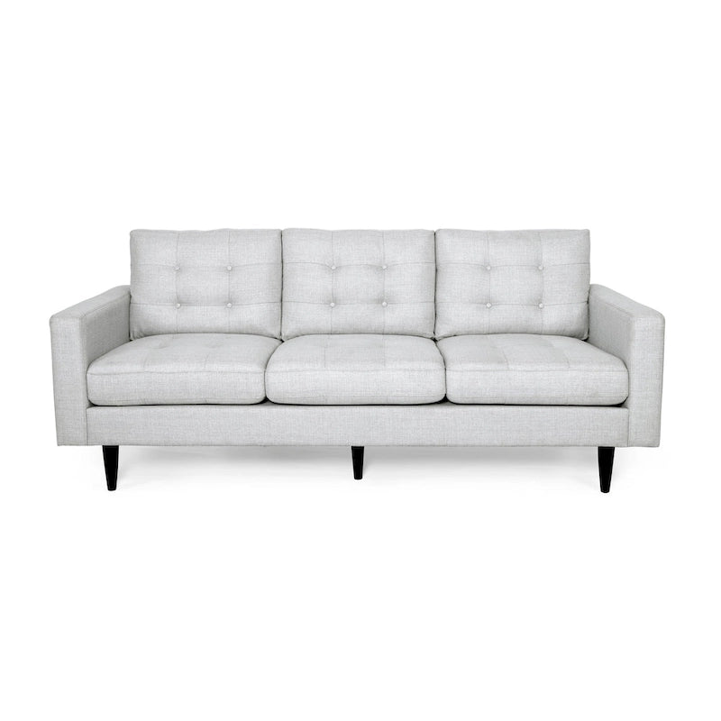 Canapé contemporain 3 places en tissu capitonné avec accoudoirs droits et boutonnage