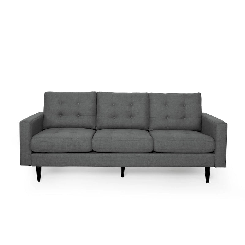 Canapé contemporain 3 places en tissu capitonné avec accoudoirs droits et boutonnage